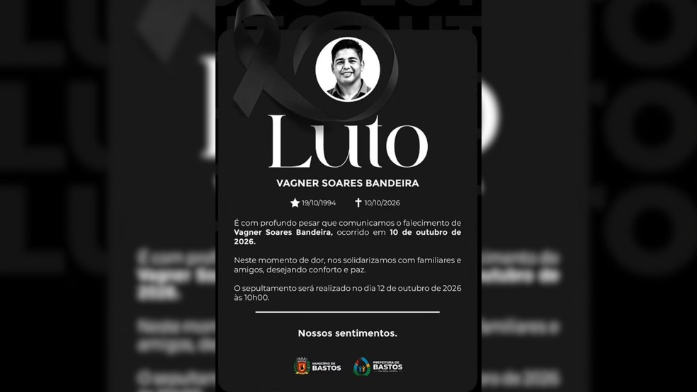 2 de 2
Prefeitura de Bastos publicou nota de pesar para o atleta de jud&ocirc; que faleceu tinha acabado de ganhar na sua categoria &mdash; Foto: Redes Sociais/Reprodu&ccedil;&atilde;o