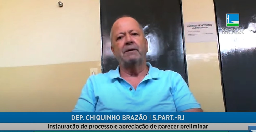 Deputado Chiquinho Brazão, preso, fala em sessão do Conselho de Ética da Câmara — Foto: TV Câmara/Reprodução