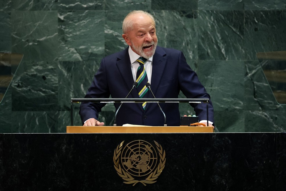 Lula discursa na ONU — Foto: Mike Seggar/Reuters