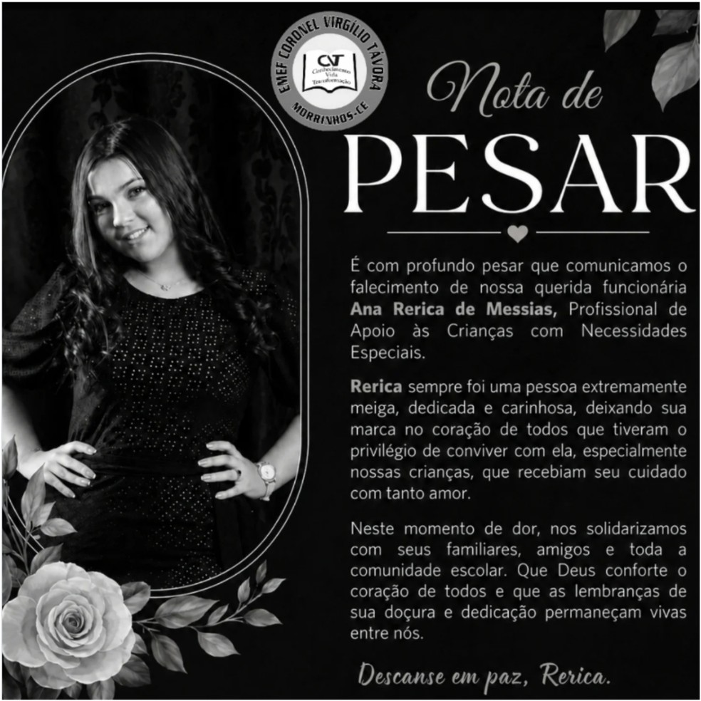 Nota de pesar pela morte de Ana Rerica — Foto: Reprodução