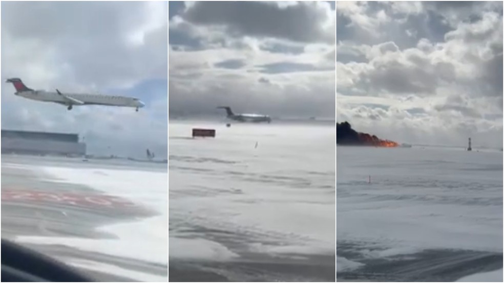 Montagem acidente de avião em Toronto — Foto: Reprodução