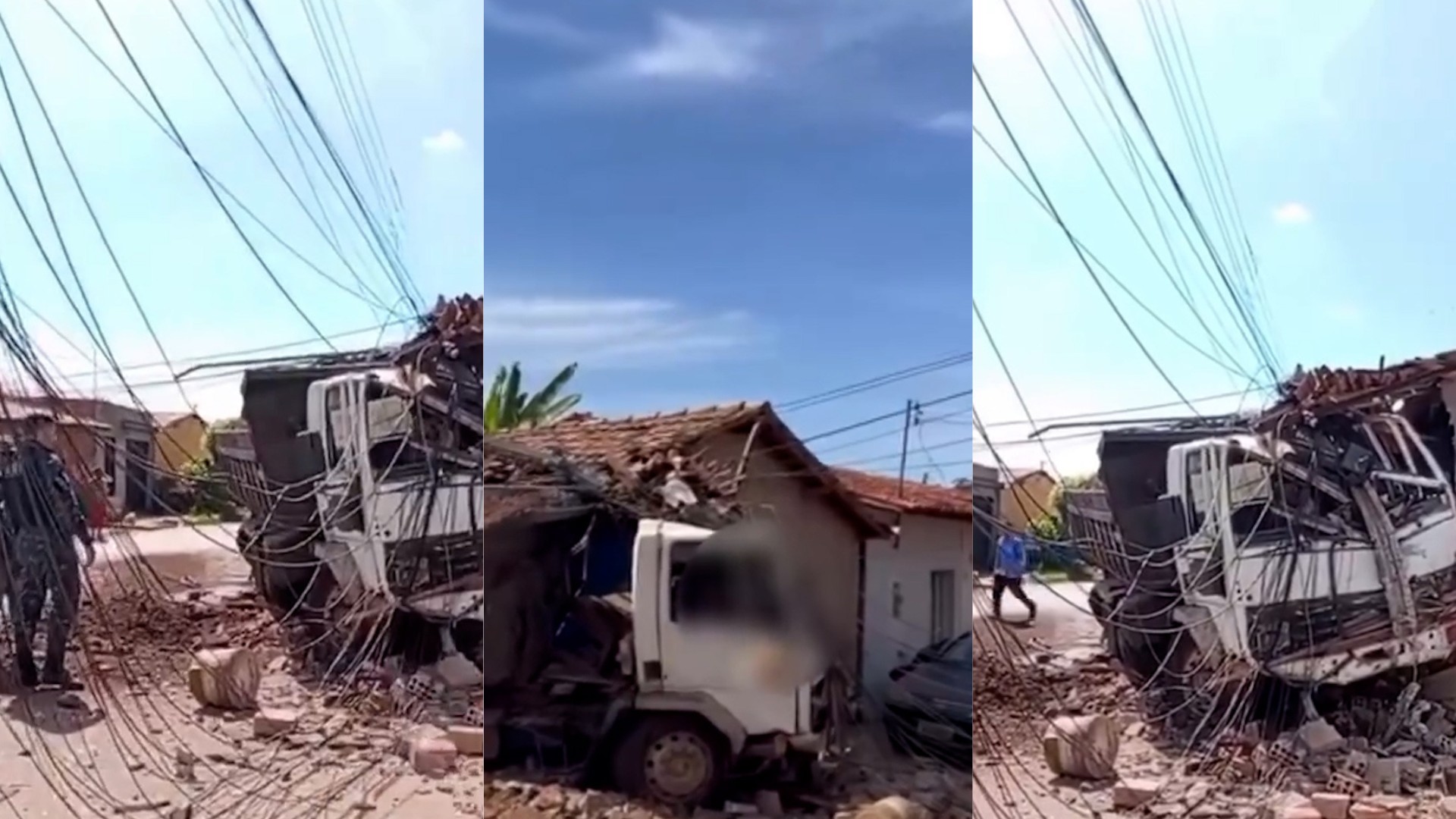 Motorista perde controle de caçamba, derruba lateral de casa e destrói poste de energia elétrica em Imperatriz