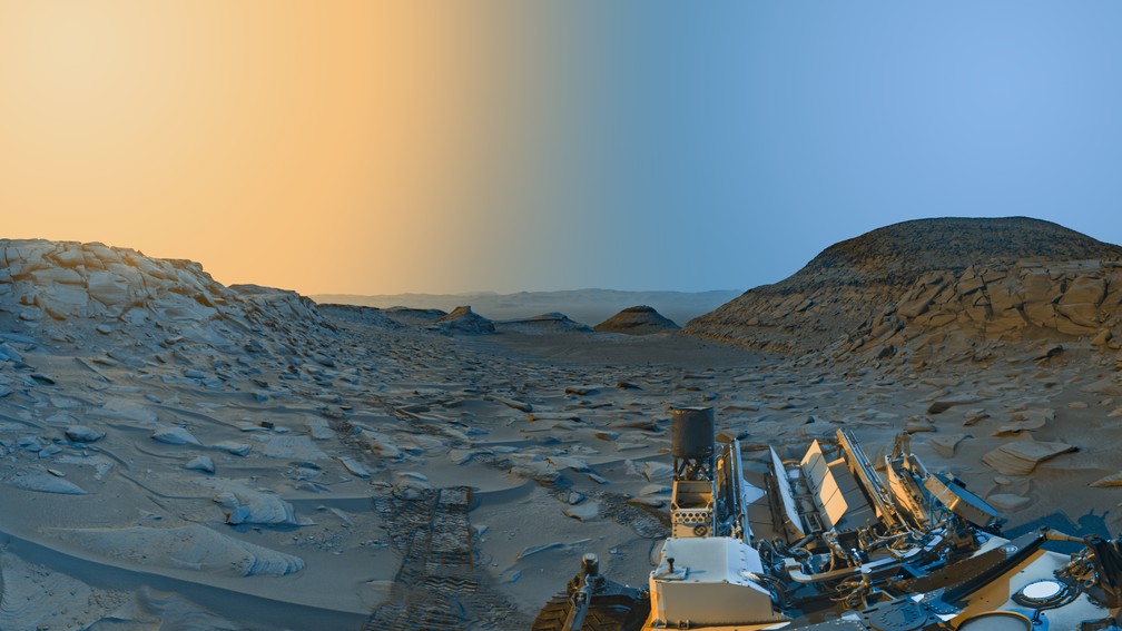 "Cartão postal" de Marte produzido com imagens feitas pelo robô Curiosity, da Nasa — Foto: NASA/JPL- Caltech