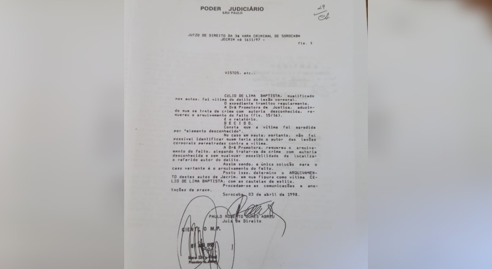 Caso de suposta agress&atilde;o cometida por extraterrestre foi arquivado pela promotoria de justi&ccedil;a de Sorocaba (SP) em 1998 &mdash; Foto: Jorge Facury/Arquivo pessoal