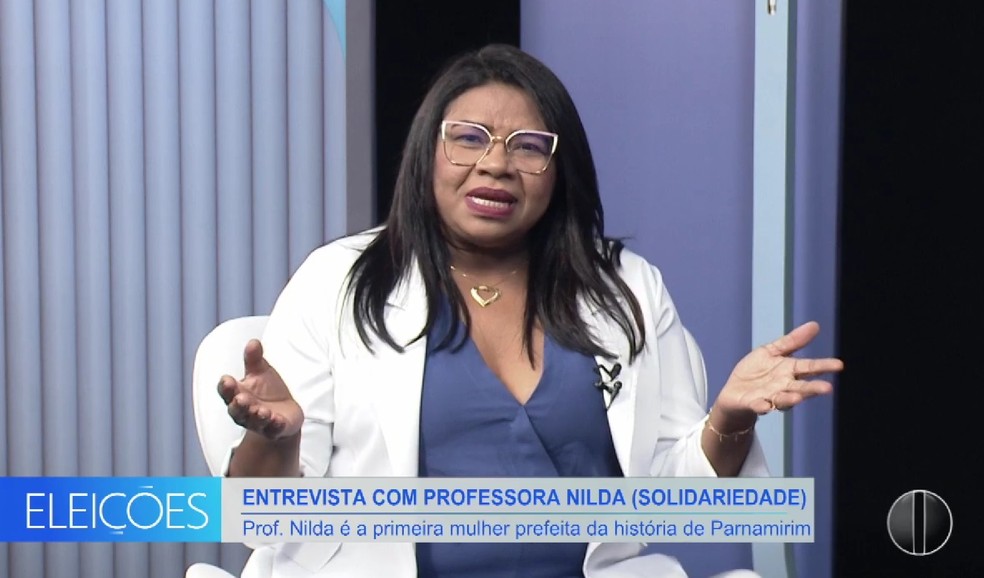 Prefeita eleita de Parnamirim, RN, professora Nilda, durante entrevista ao Bom Dia RN — Foto: Inter TV Cabugi/Reprodução