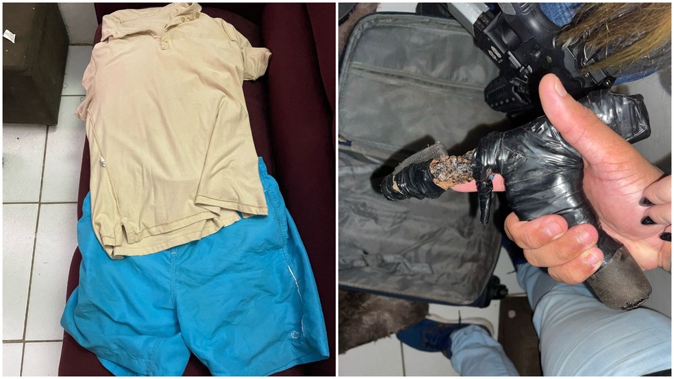 Polícia apreendeu uma arma artesanal e as roupas usadas por Pedro Henrique durante assalto a entregador. — Foto: Reprodução