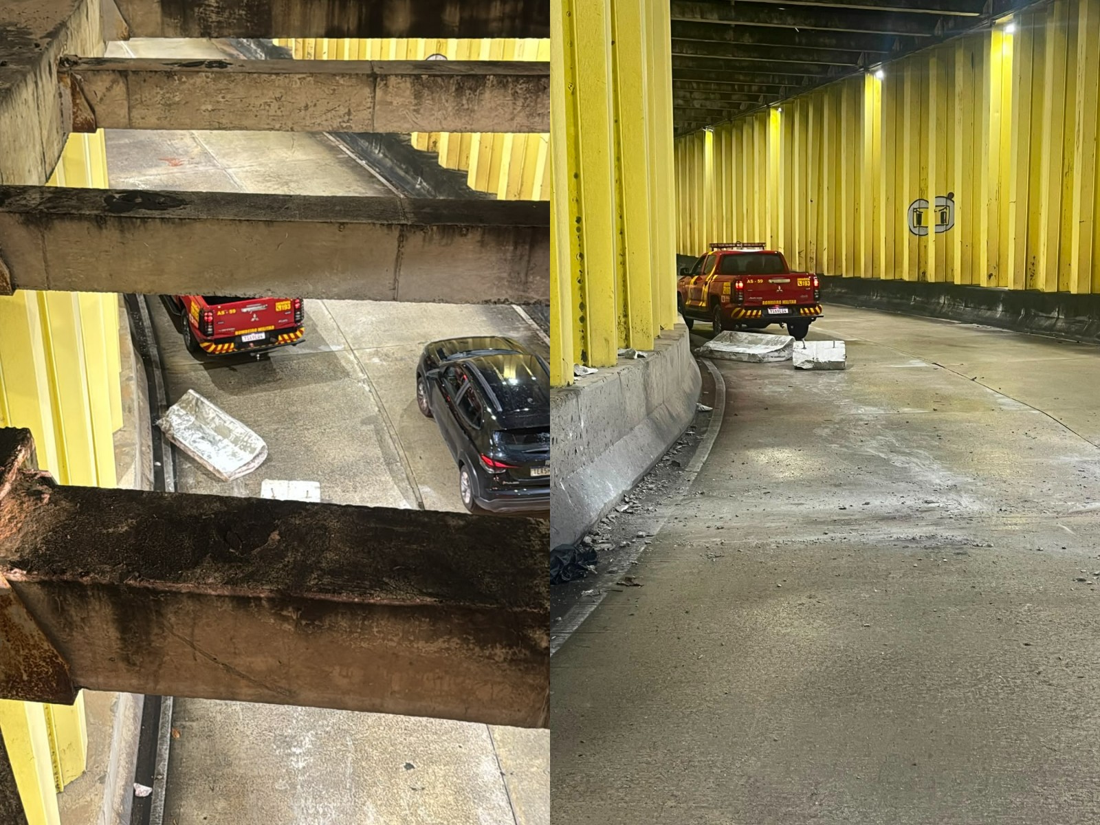 Bloco de concreto cai em túnel após acidente na Avenida Prudente de Morais em Natal