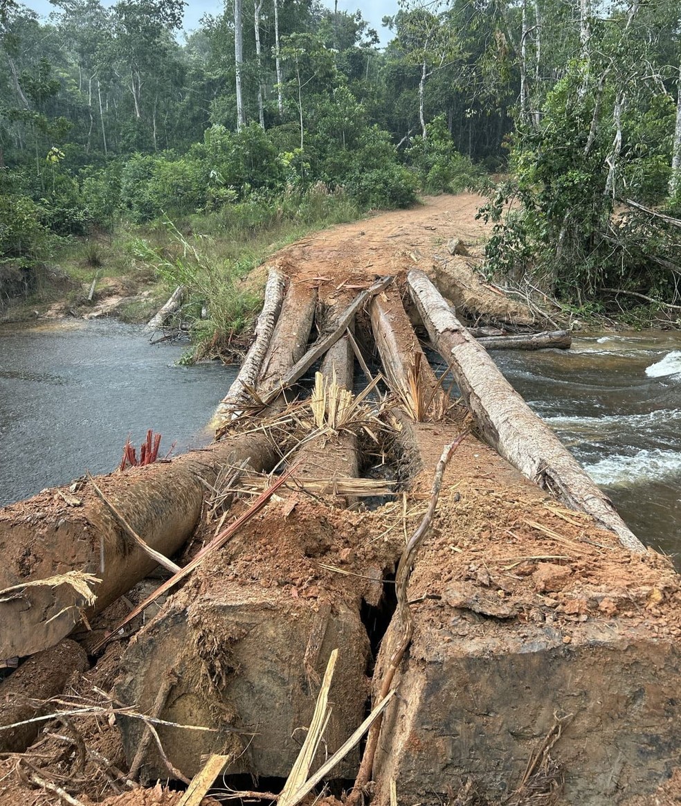 Agentes destroem pontes usadas por garimpeiros em reservas — Foto: Reprodução/PF
