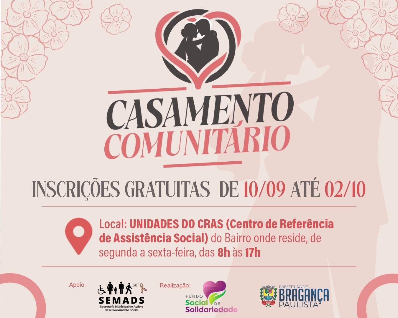 Casamento Comunitário 2026 abre inscrições gratuitas em Bragança Paulista