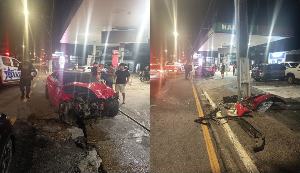 Carro colide com poste na Av. Pedro Álvares Cabral, em Belém
