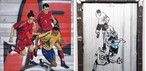 Dribles em chapas metálicas e gols em telhas de zinco: artista sorocabano transforma momentos do futebol em grafites — Foto: Reprodução/golgraffiti