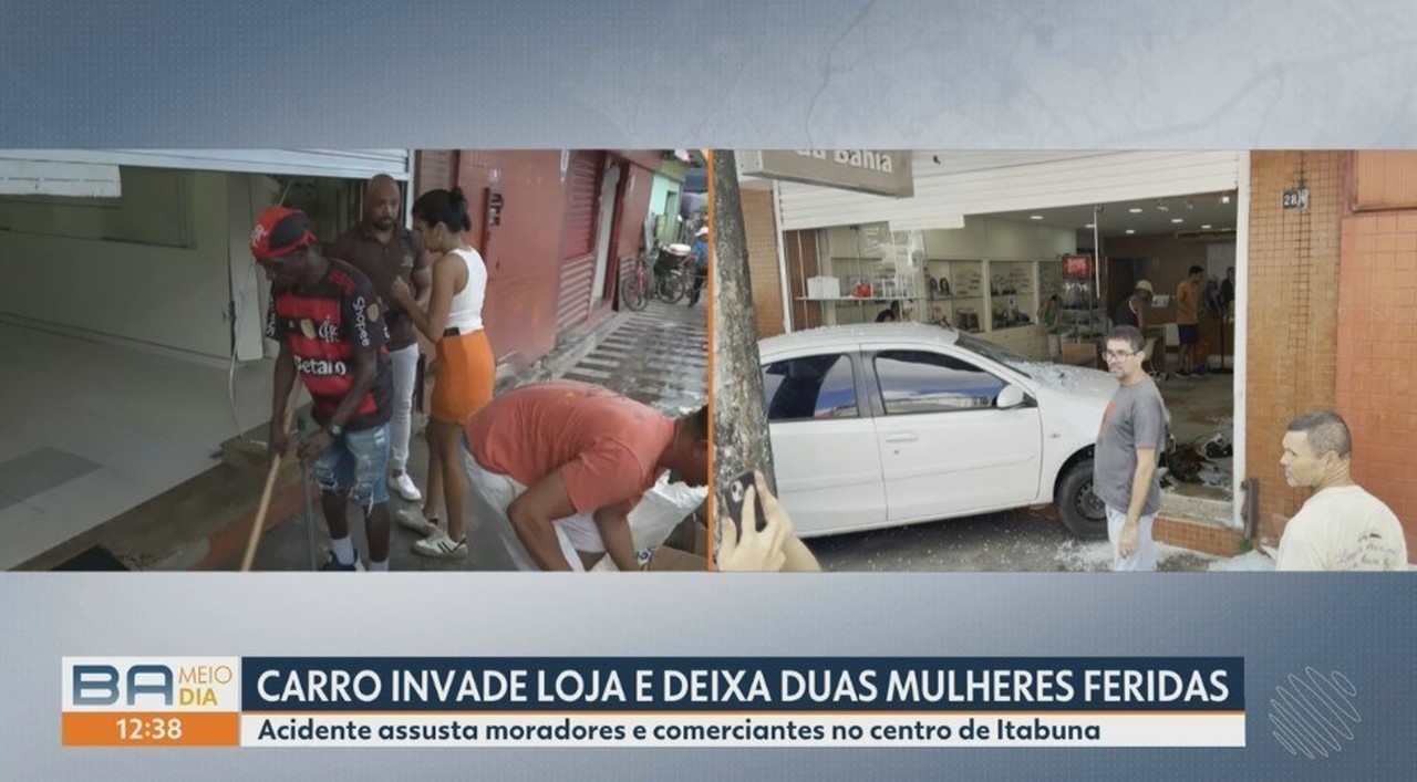 Carro automático invade ótica após motorista errar pedais na Bahia; mulher que estava em vaga de estacionamento ficou ferida