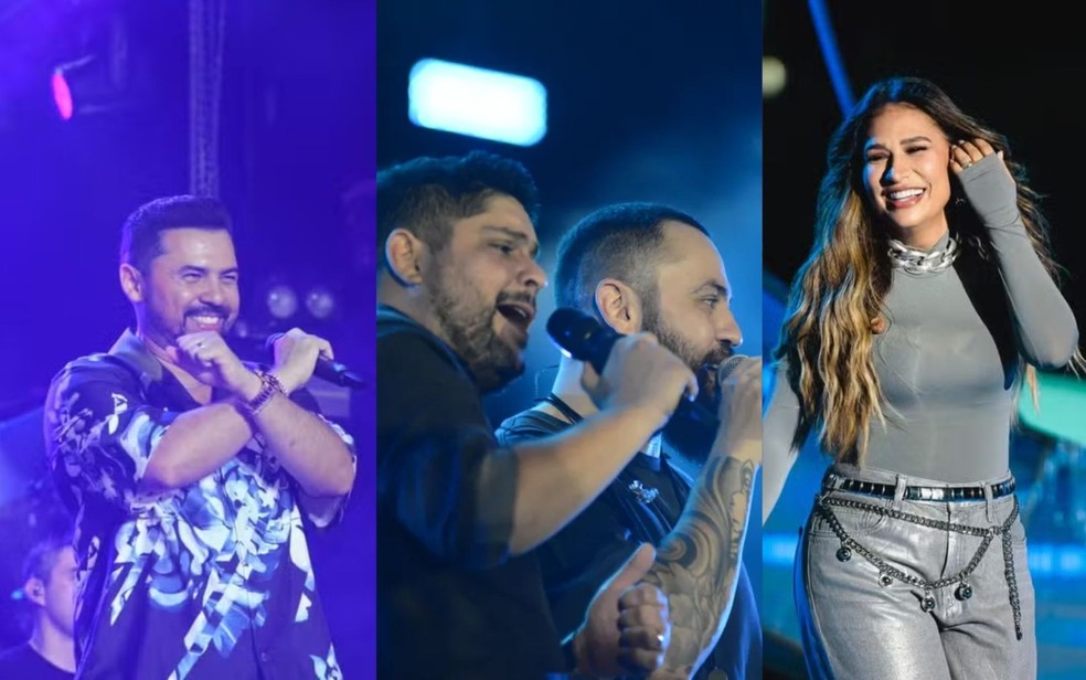 Xand Avião, Jorge e Mateus e Simone Mendes são confirmados no Mossoró Cidade Junina 2025 — Foto: Joilson César/Ag. Picnews | Júlio César Costa | Marcel Bianchi/Divulgação | Arte g1