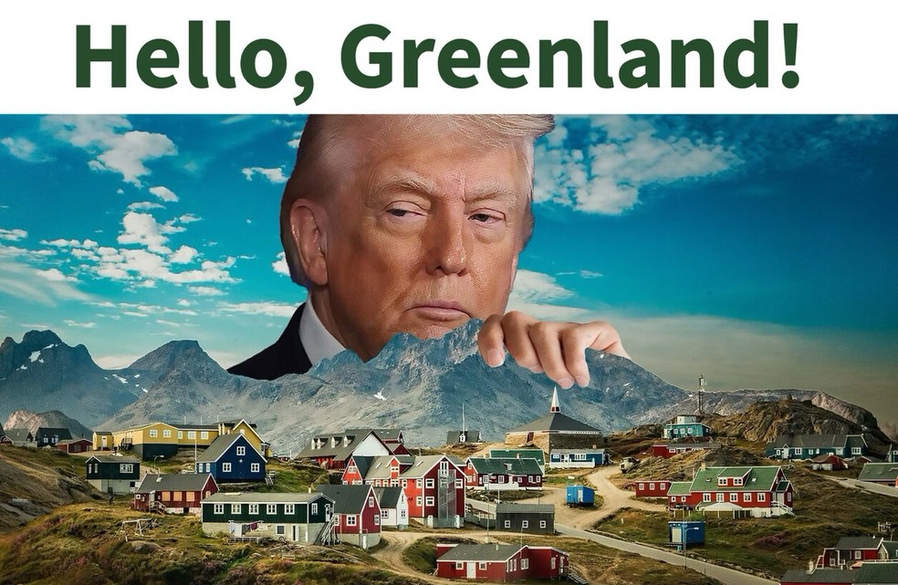 Trump posta montagem "com as mãos" na Groelândia — Foto: Truth Social