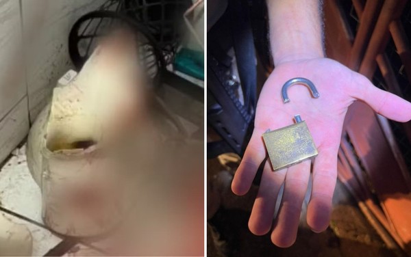 Policiais pularam muro e quebraram cadeado de casa para conseguir resgatar mulher internada ap&oacute;s vaso quebrar &mdash; Foto: Reprodu&ccedil;&atilde;o/Pol&iacute;cia Militar