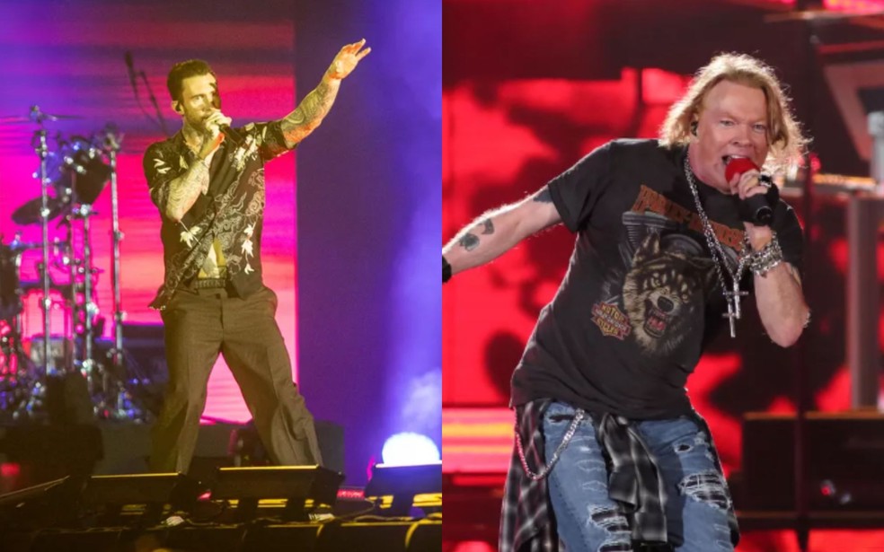 Adam Levine (à esquerda) e Axl Rose (à direita) — Foto: Arquivo / g1
