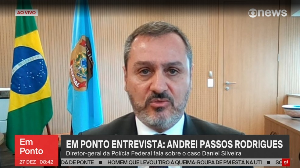 Diretor-geral da Polícia Federal, Andrei Passos Rodrigues, em entrevista à GloboNews. — Foto: Reprodução/ GloboNews