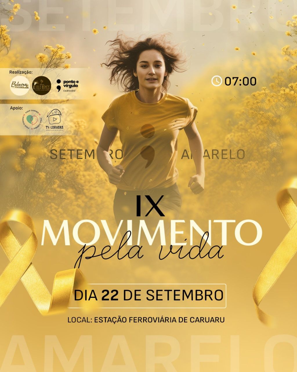 Setembro Amarelo: Caruaru recebe evento gratuito com atividades físicas ao ar livre