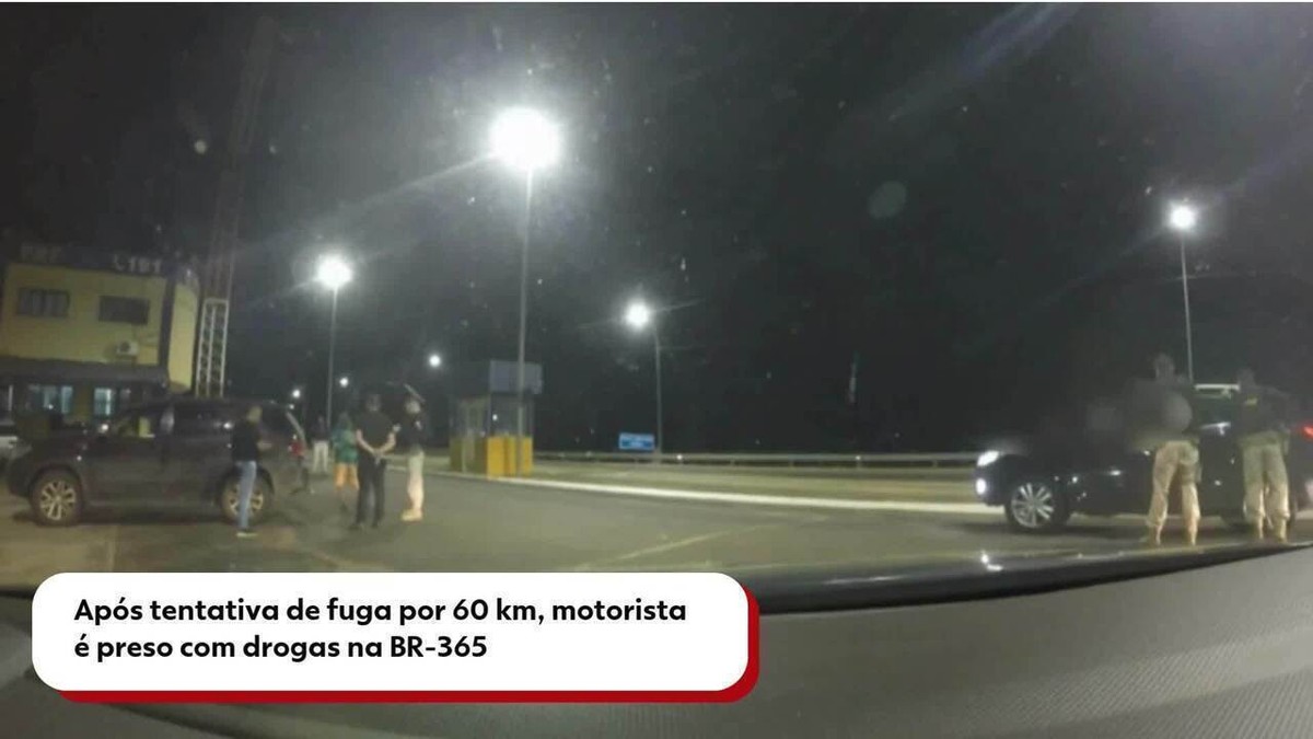 VÍDEO: Motorista com drogas foge de abordagem e PRF faz perseguição por 60 km na BR-365 até prisão de homem