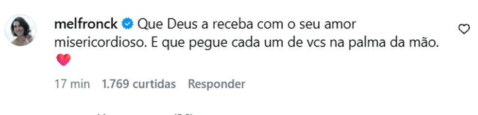 Mel Fronckowiak  lamentou a morte de Lua Blanco — Foto: instagram/reprodução