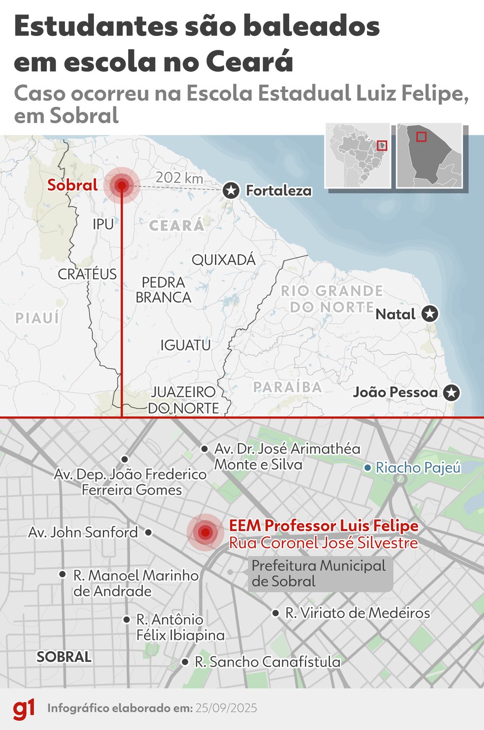Infográfico: estudantes são baleados em escola no CE — Foto: Arte g1