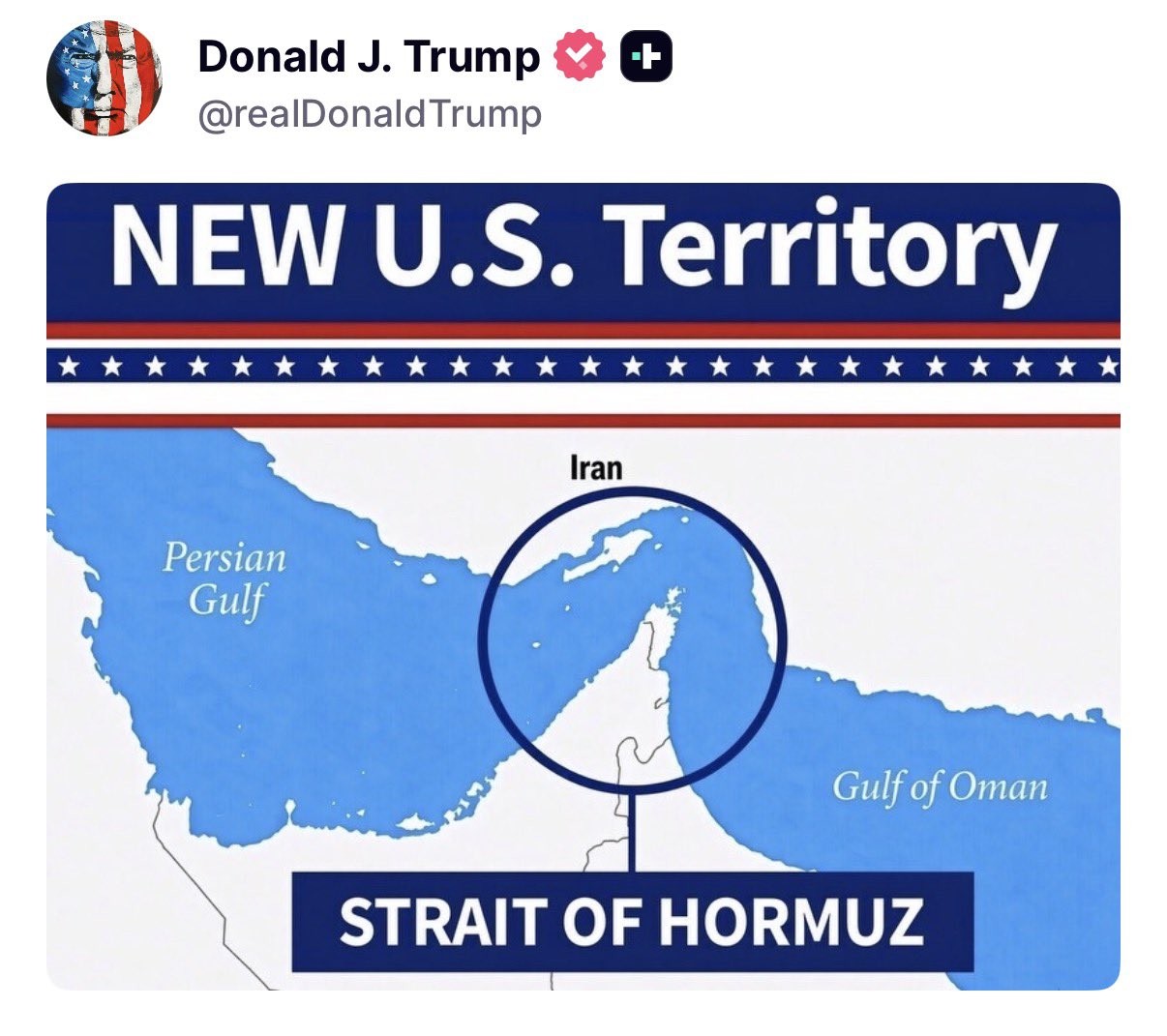 Em meio a impasse na guerra, Trump provoca o Irã com imagem de Ormuz como 'território dos EUA'