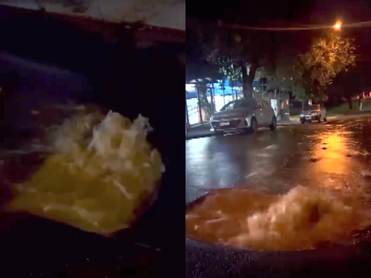VÍDEO: rompimento em rede de água causa vazamento em frente à escola de Santa Bárbara