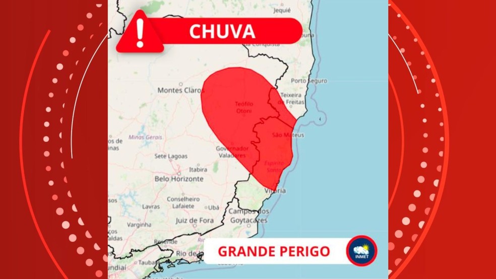 Alerta de "grande perigo" de chuva para o Espírito Santo — Foto: Divulgação