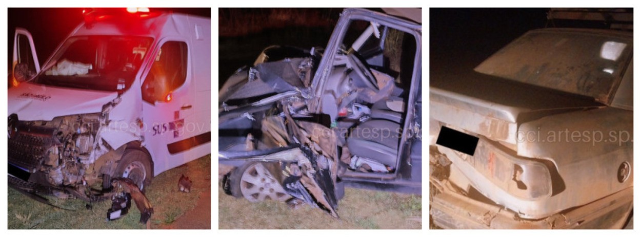 Motorista fica ferido em acidente entre ambulância e dois carros na SP-257 em Santa Lúcia