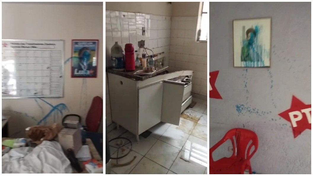 VÍDEO: Sede do PT em Diadema (SP) é invadida e alvo de vandalismo; ladrões levam computadores e jogam tinta em quadros de Lula e Dilma