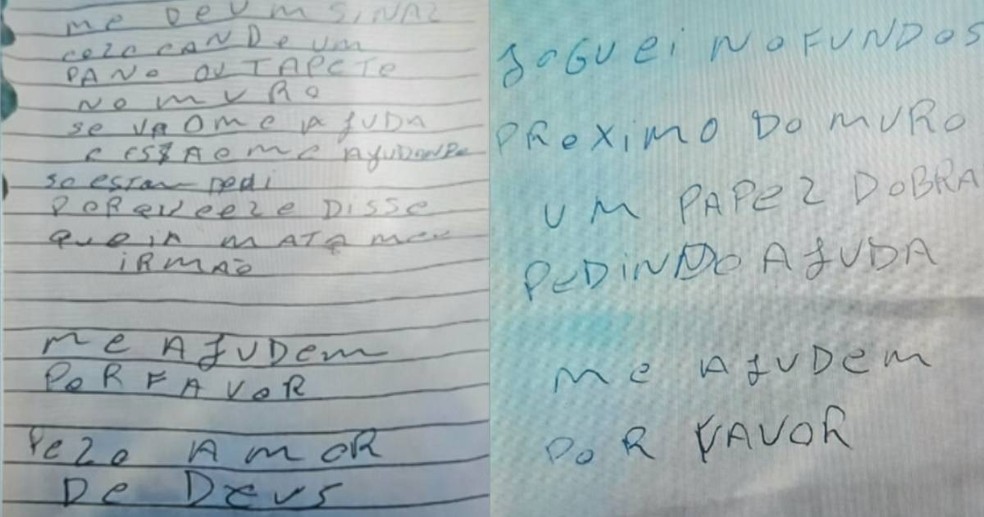 Bilhete escrito por mulher em cárcere privado em Fazenda Rio Grande  Foto: PC-PR