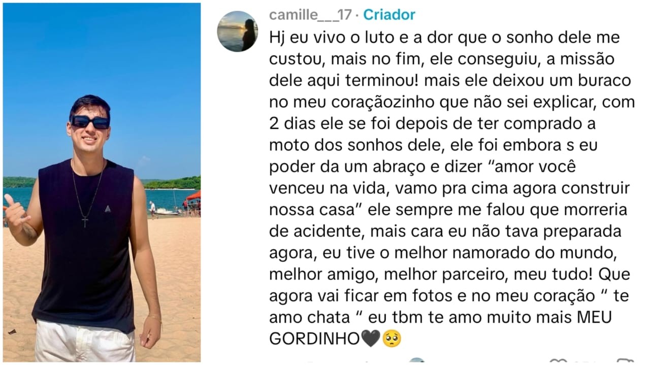 Caso Léo Dolzane: Em rede social, namorada diz que jovem sempre falava que morreria em acidente
