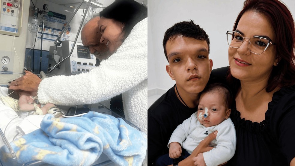 Irmão e tia visitam Noah, dado como morto após parada cardíaca, durante a recuperação em Bauru — Foto: Arquivo pessoal