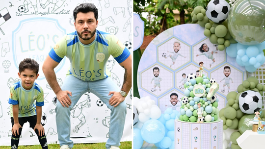 Festa temática de futebol celebra 6 anos de Leo, filho de Marília Mendonça e Murilo Huff