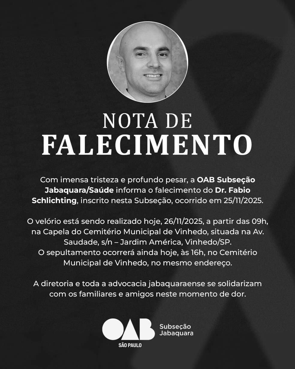 OAB lamenta morte de professor e advogado achado morto em SP — Foto: Reprodução/Instagram