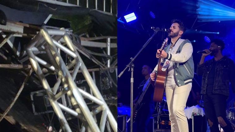 Estrutura de palco cai e deixa três feridos durante show do sertanejo Bruno Rosa no interior de MG