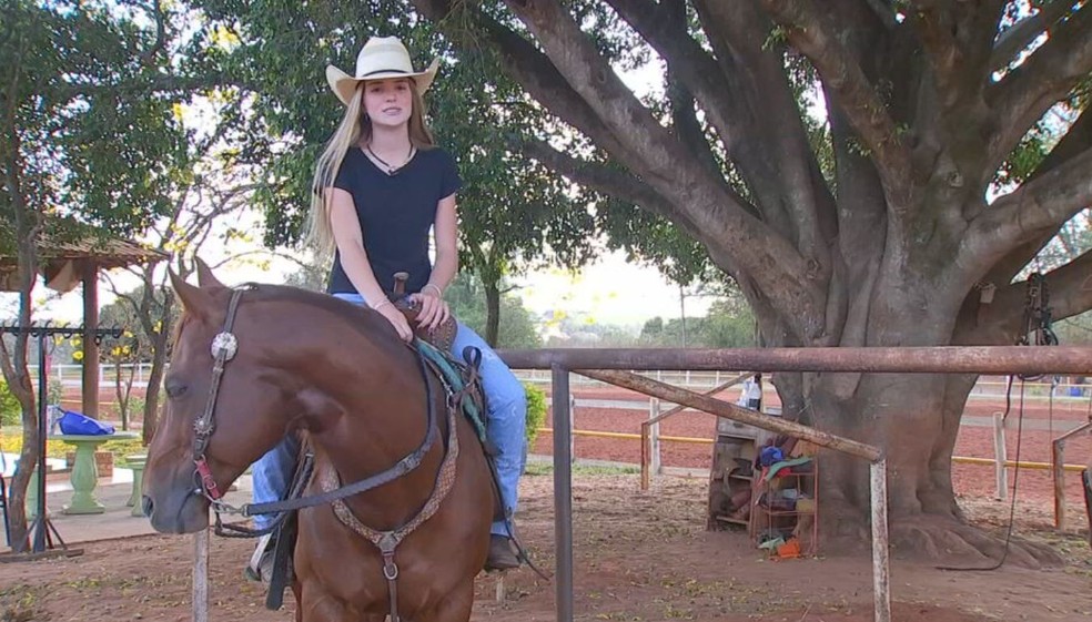Yasmin, de Bauru, foi campeão na prova de três tambores em Barretos — Foto: TV TEM/ Reprodução