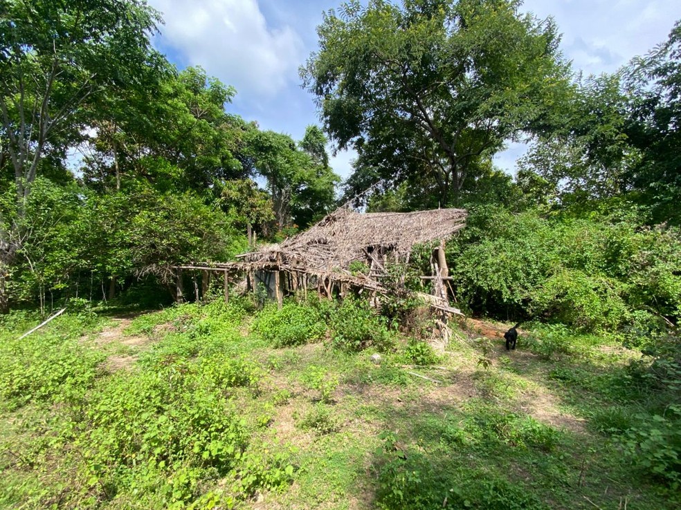 Os cães farejadores identificaram que Ágatha Isabelly, Allan Michael e o primo deles, Anderson Kauã, de 8 anos - resgatado no dia 7 de janeiro, estiveram na casa, chamada pelos policiais como "casa caída", localizada no povoado São Raimundo, na zona rural de Bacabal (MA). — Foto: Divulgação/ SSP