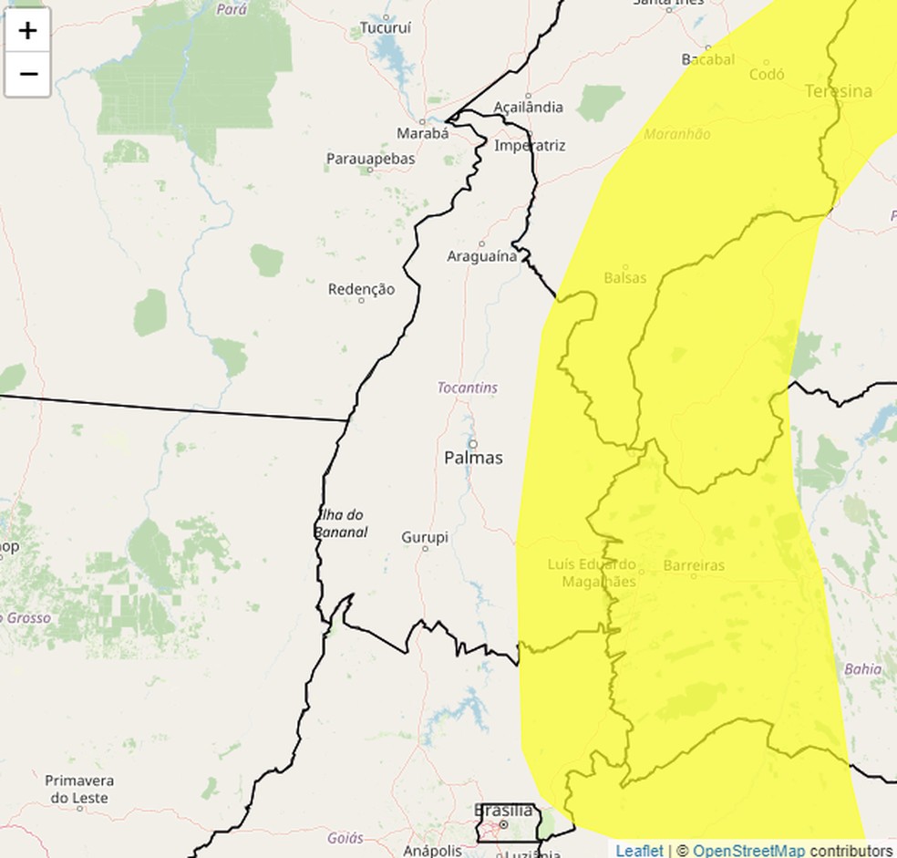 O alerta amarelo cobre as regiões sudeste e leste e aponta chuvas pontecias — Foto: Divulgação/Inmet