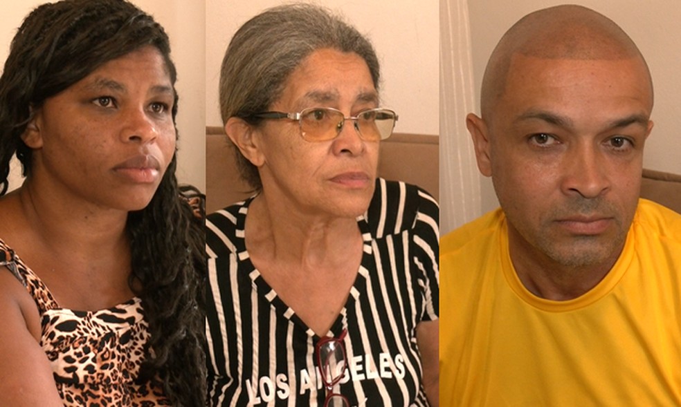 Aparecida Maria (prima), Maria Cecília (mãe) e Eduardo Sávio (irmão), respectivamente — Foto: TV Integração/Reprodução