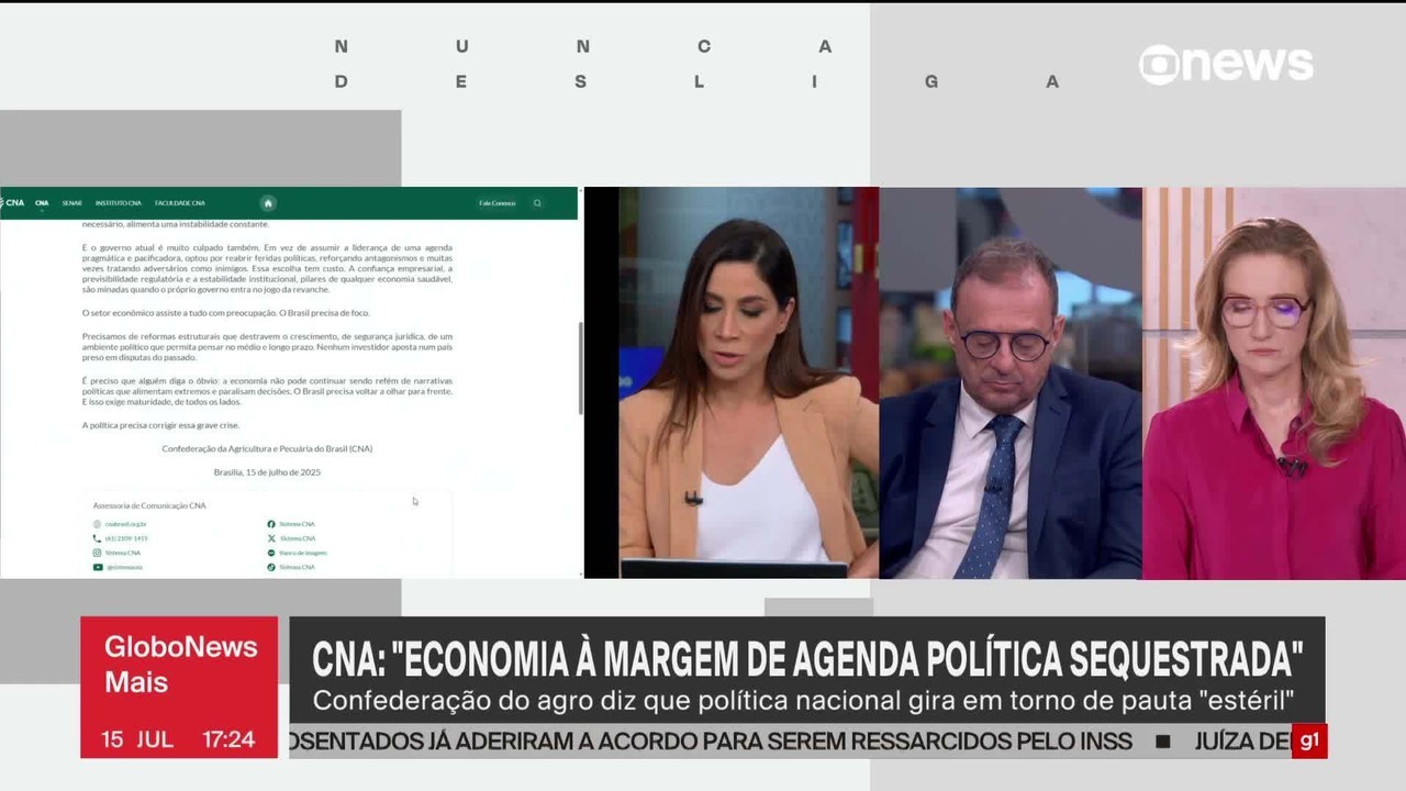 CNA diz que economia do Brasil é afetada por 'crises políticas pessoais' 
