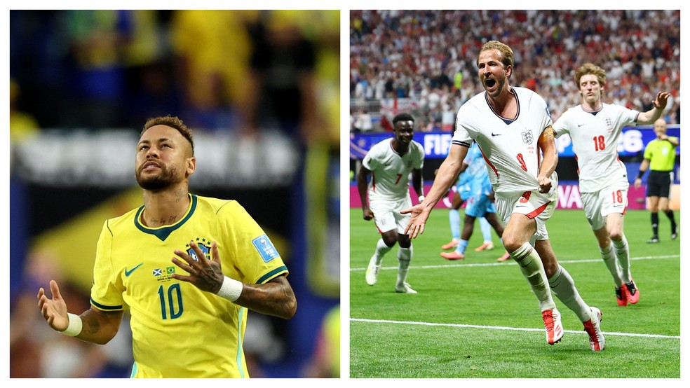 Brasil x Noruega e México x Inglaterra são os confrontos das oitavas de final da Copa do Mundo 2026 neste domingo (5). — Foto: Montagem/g1