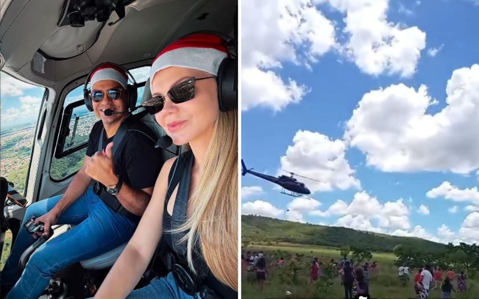 Empres&aacute;rio distribuiu kits de carne de helic&oacute;ptero, em Goi&aacute;s &mdash; Foto: Reprodu&ccedil;&atilde;o/Redes sociais