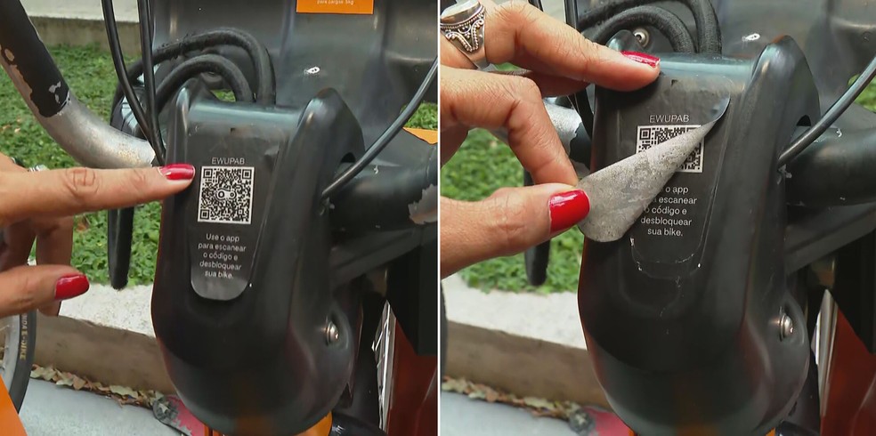 Golpistas trocam QR Code usado para alugar bicicletas no Rio de Janeiro — Foto: Reproduo/ TV Globo