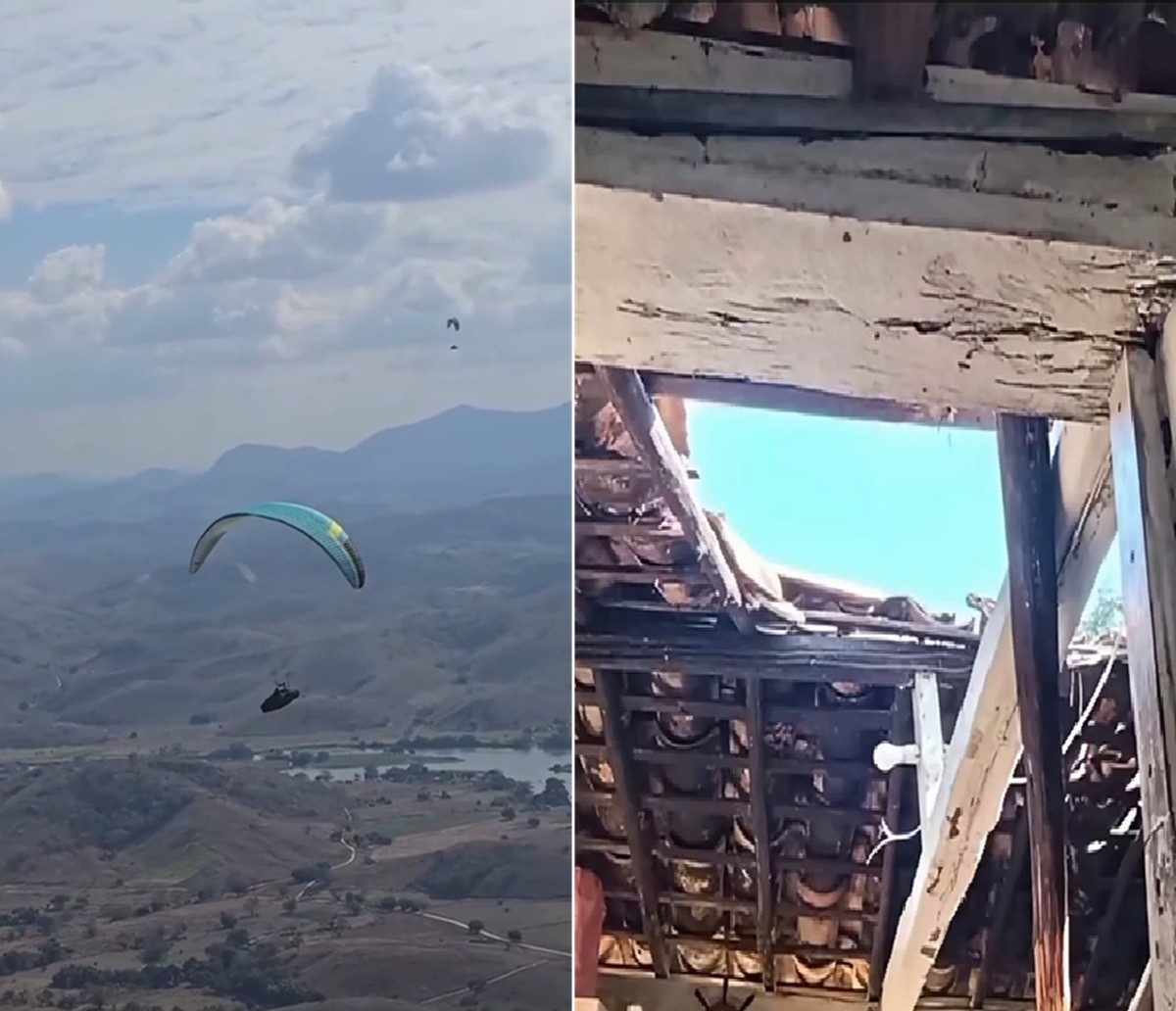 Piloto de parapente cai sobre casa durante competição em Itaocara; vídeo 