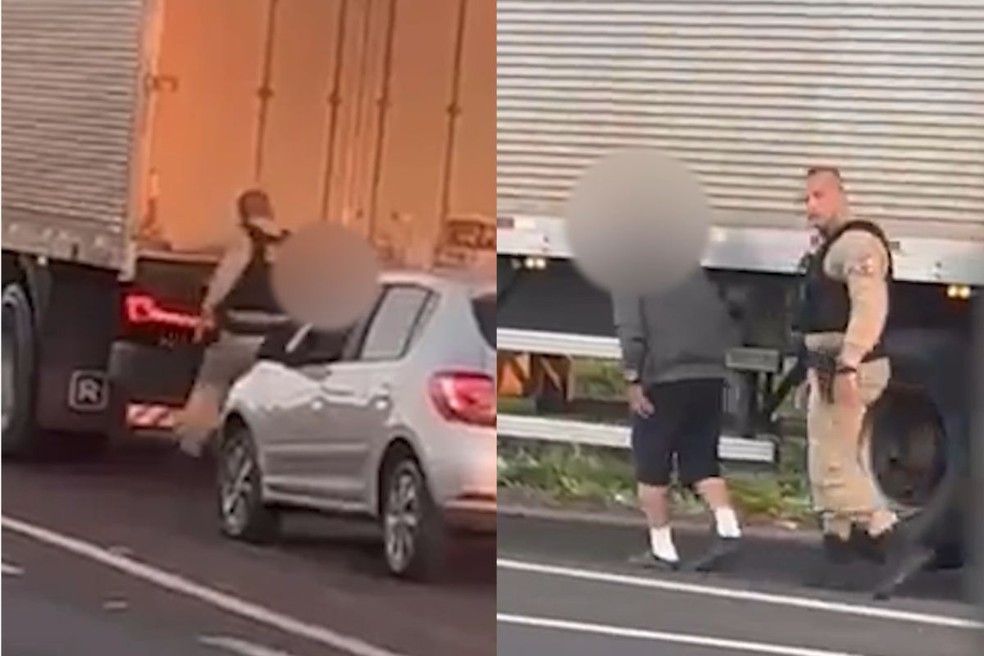 Policial Militar é investigado por agredir caminhoneiro durante abordagem. — Foto: Reprodução/Redes sociais