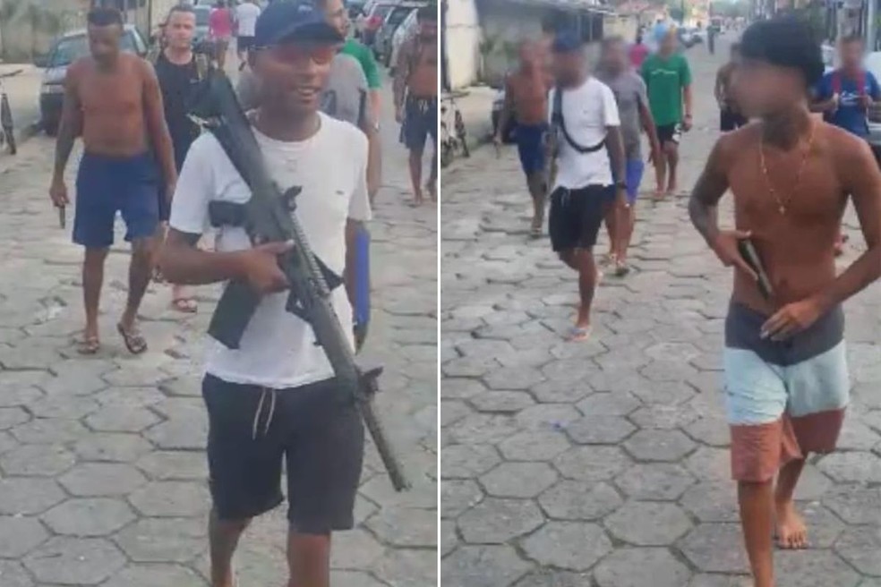 Homem que desfilou com fuzil e debochou de forças policiais em Guarujá, SP, é preso — Foto: Reprodução