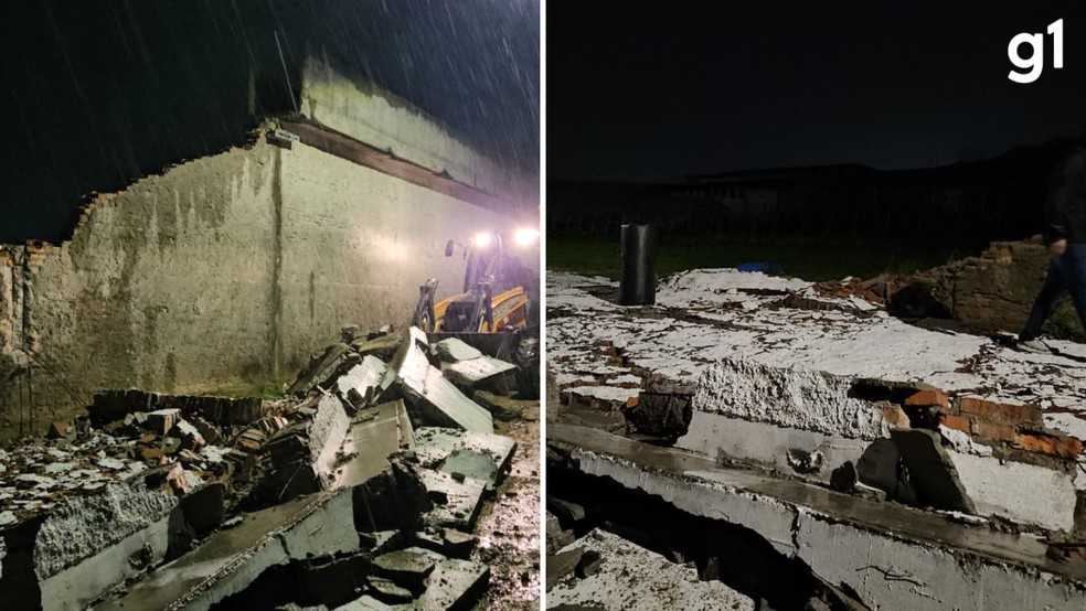 Muro de p&aacute;tio de pres&iacute;dio em Pelotas &eacute; derrubado com for&ccedil;a do vento &mdash; Foto: St&eacute;fane Costa/ RBS TV