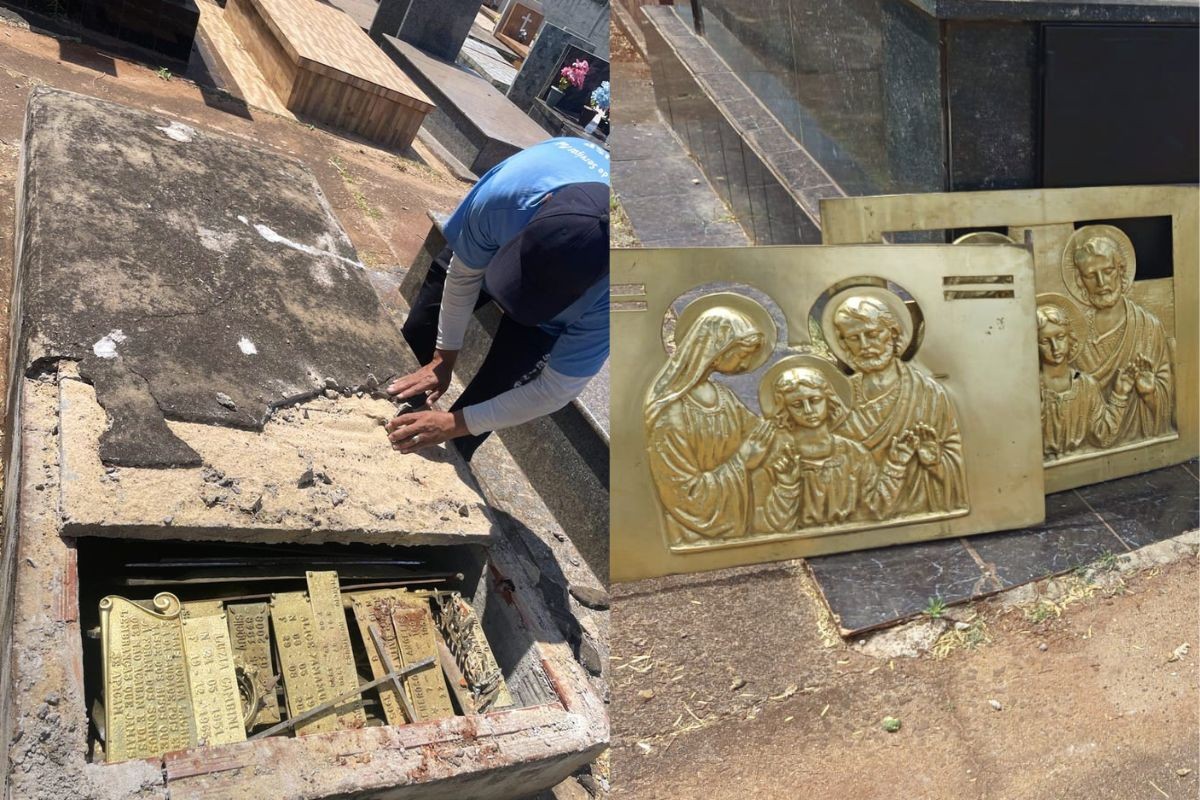 Criminosos usam túmulo para esconder peças de bronze furtadas de cemitério em Maringá