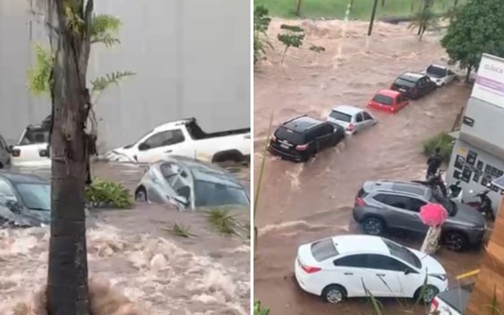 Ventos de quase 92 km/h durante chuva forte em Rio Verde — Foto: Arquivo pessoal/Tiago Neto